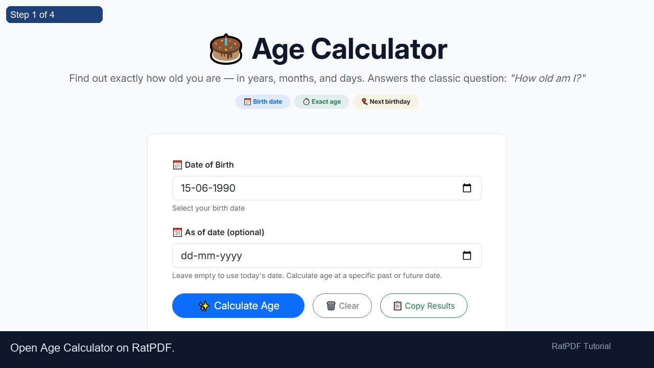 Age Calculator tutorial step 1