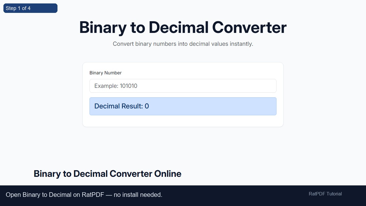 Binary to Decimal tutorial step 1
