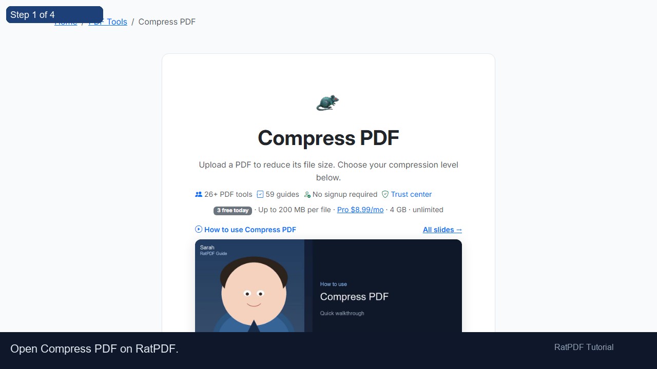 Compress PDF tutorial step 1
