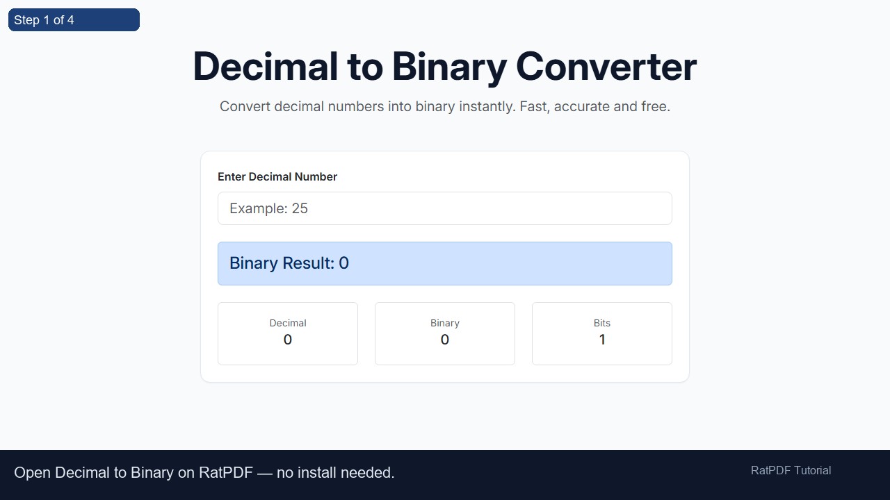 Decimal to Binary tutorial step 1