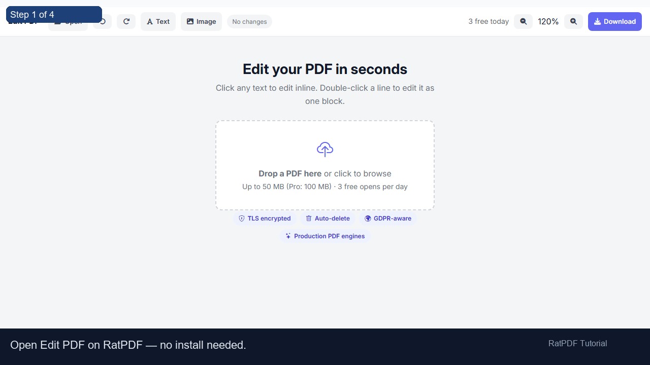 Edit PDF tutorial step 1