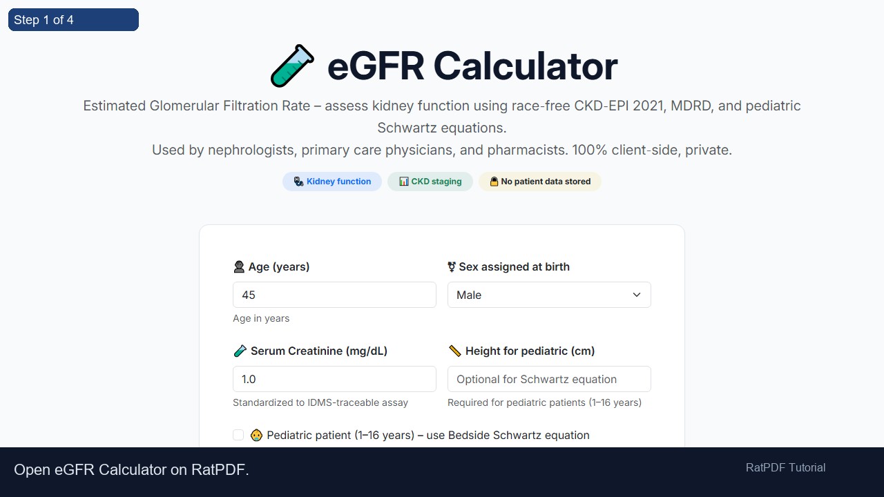 eGFR Calculator tutorial step 1
