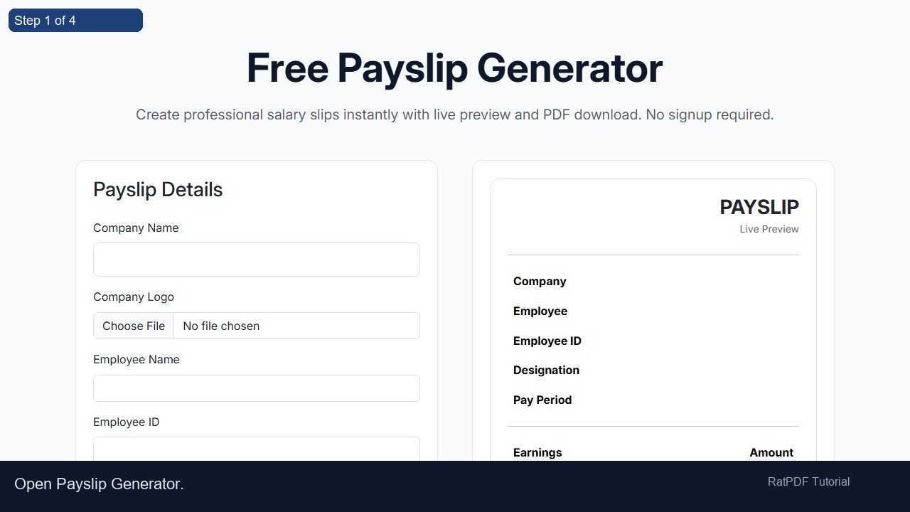 Payslip Generator tutorial step 1