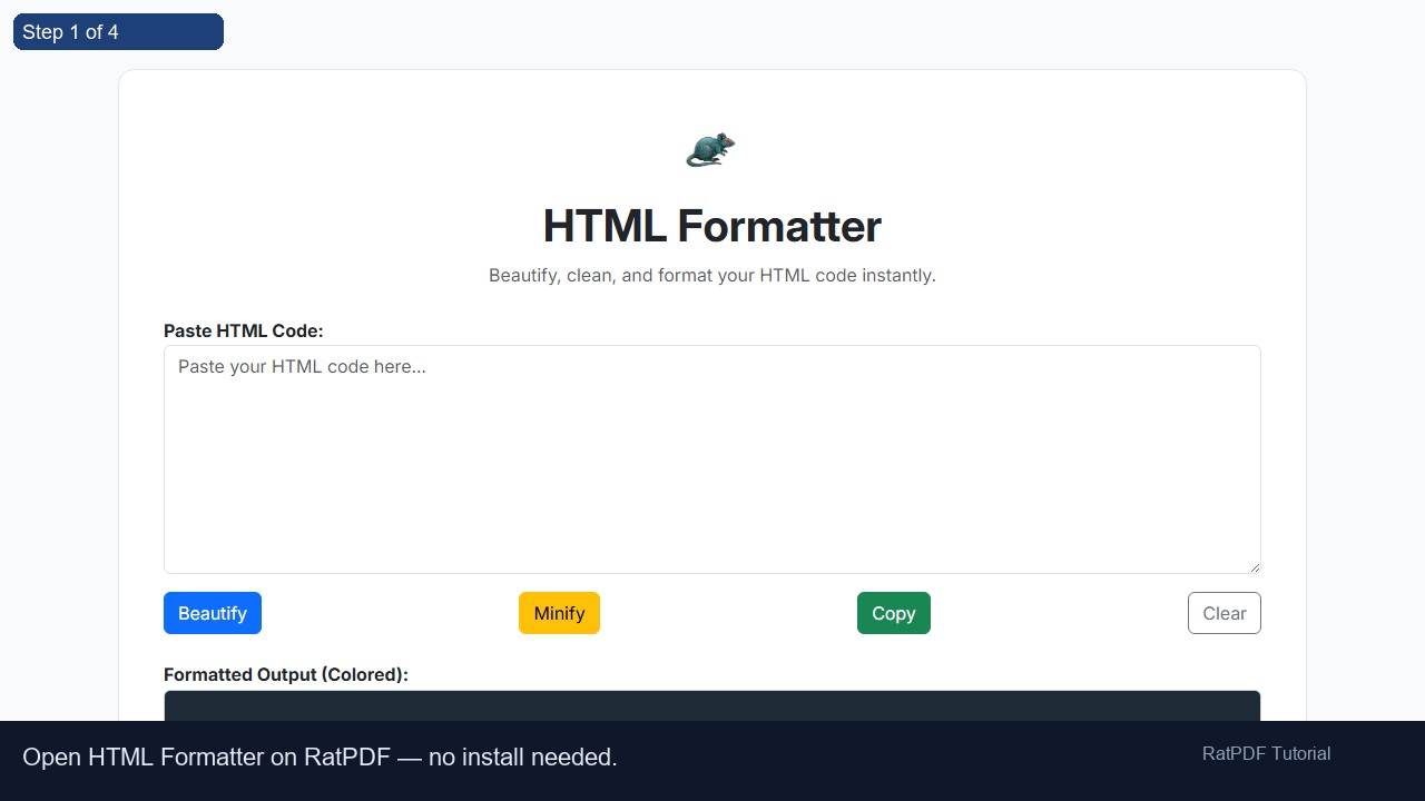 HTML Formatter tutorial step 1