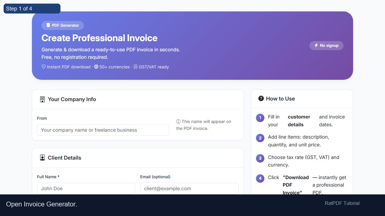 Invoice Generator tutorial step 1