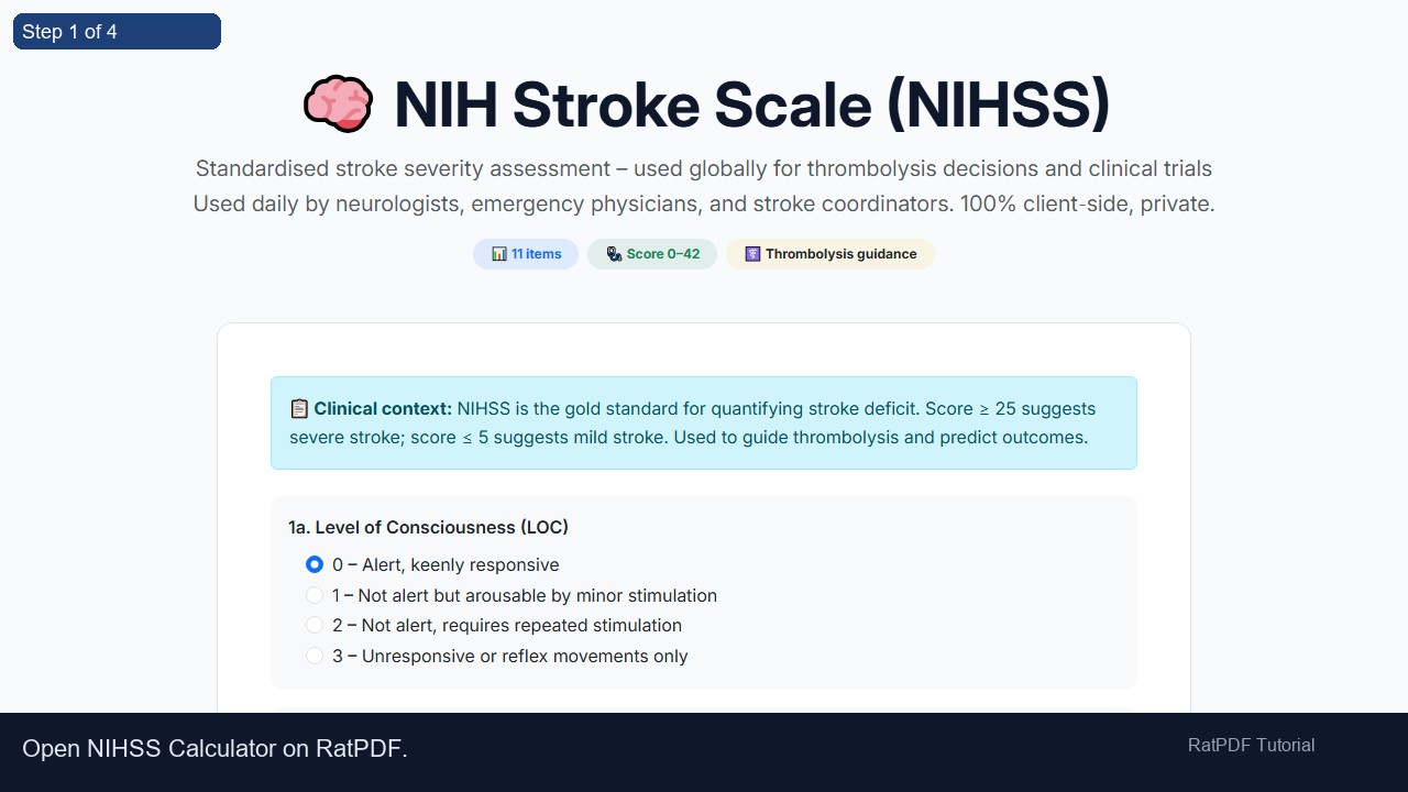 NIHSS Calculator tutorial step 1