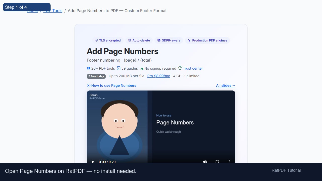 Page Numbers tutorial step 1
