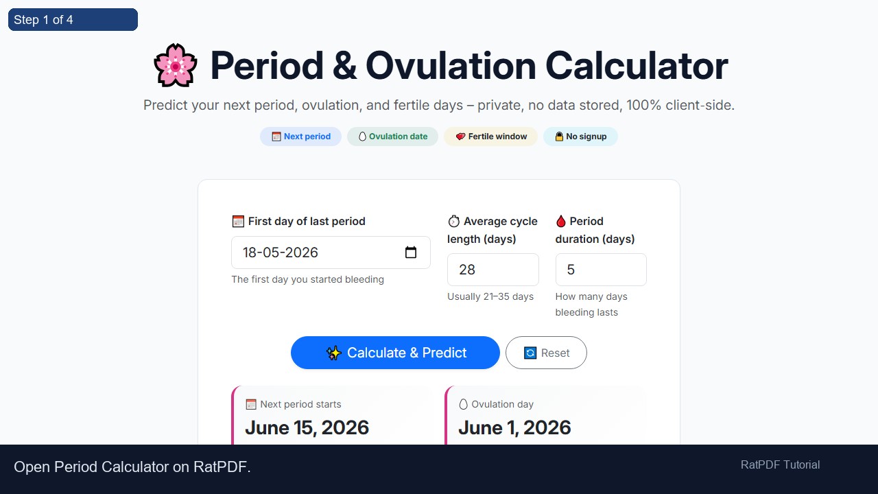 Period Calculator tutorial step 1