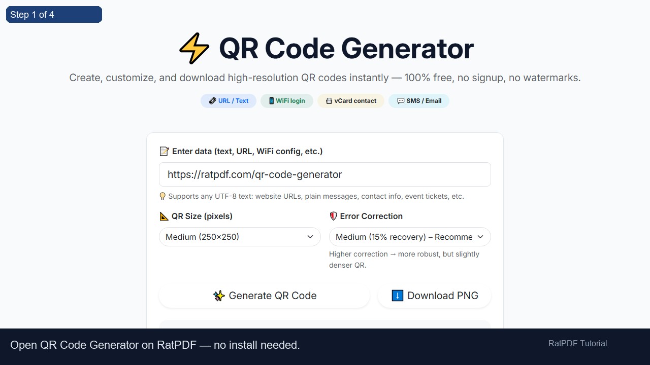 QR Code Generator tutorial step 1