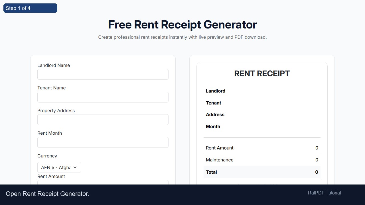 Rent Receipt Generator tutorial step 1