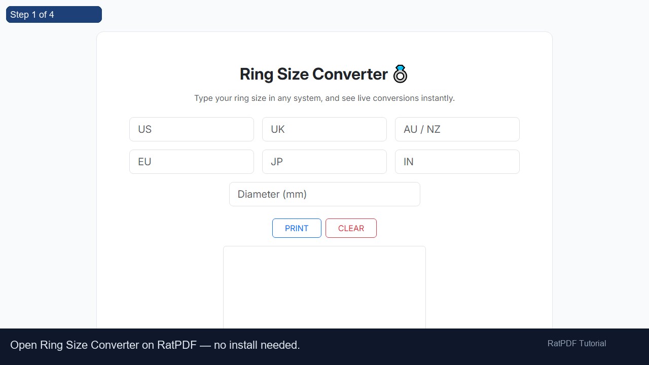 Ring Size Converter tutorial step 1