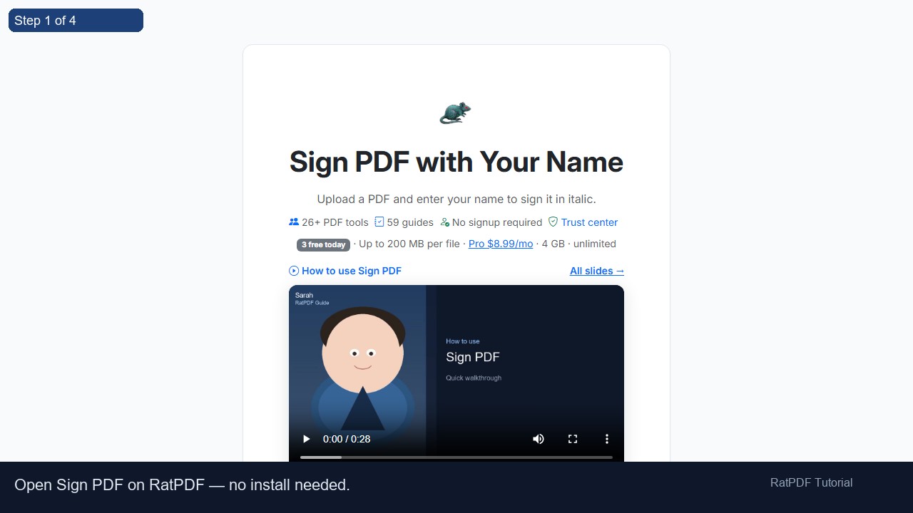 Sign PDF tutorial step 1
