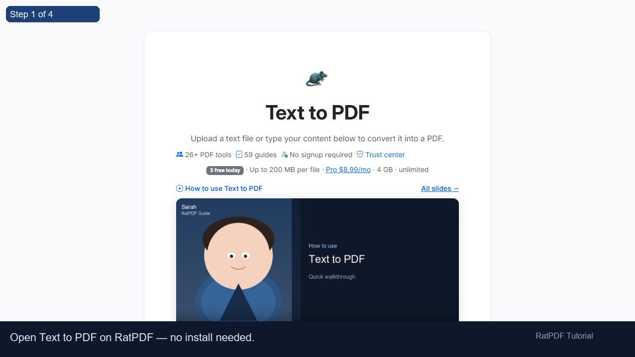 Text to PDF tutorial step 1